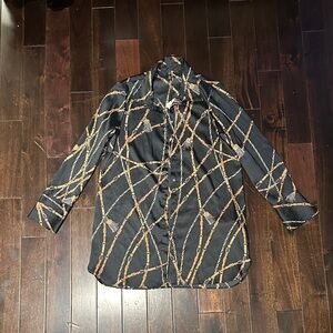Zara Black Shirt with Gold and Brown Chain Design